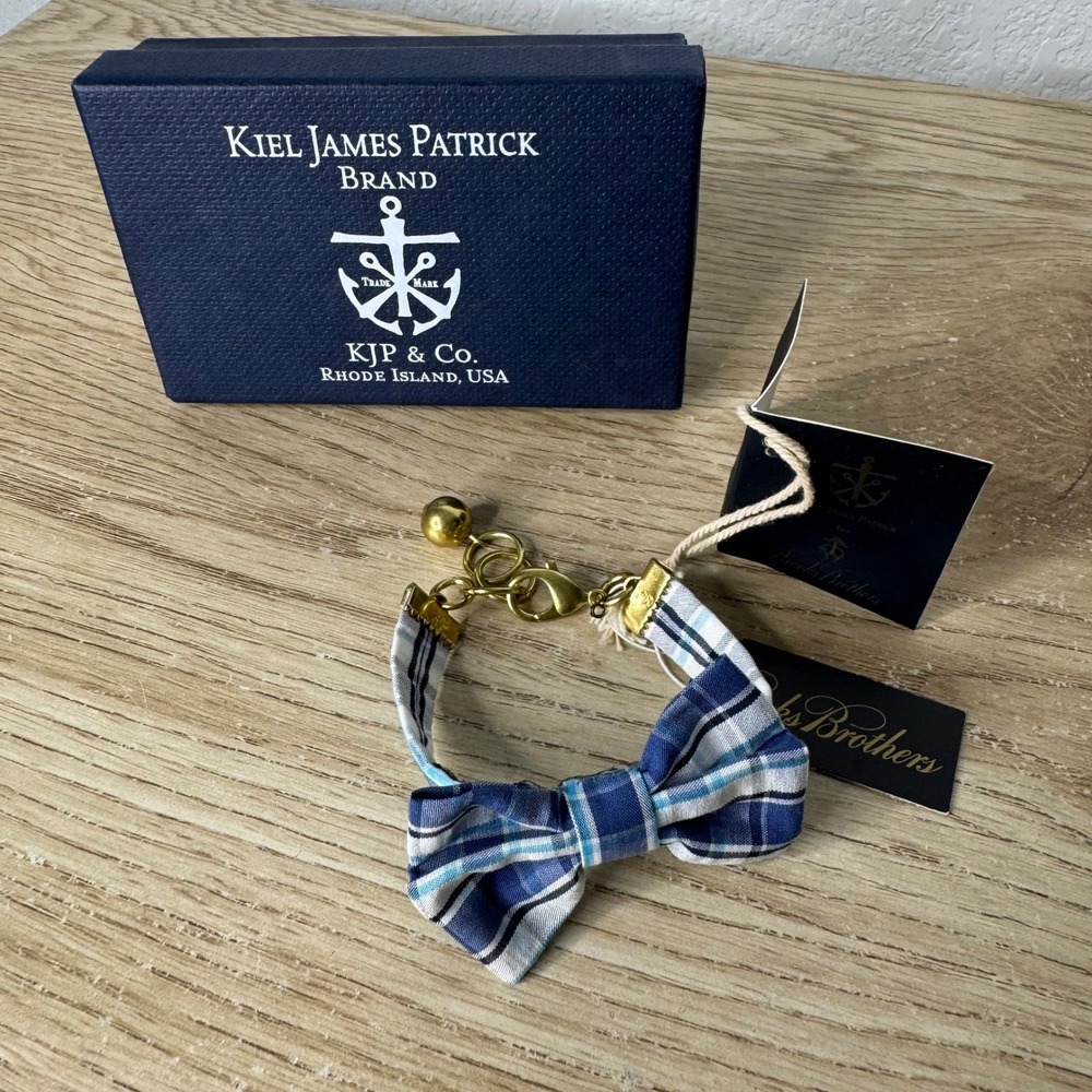 Kiel James Patrick x Brooks Brothers Bracelet Blue and White Plaid Bow Tie NWT - Picture 5 of 12